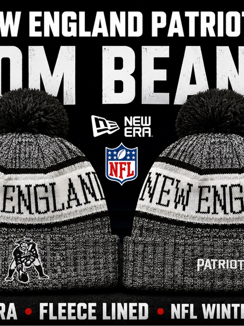 New Era Gray & Black New England Patriots Pom Beanie